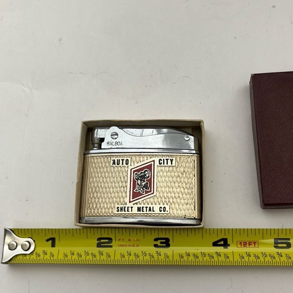 Balboa Men's Silver Gold Auto City Sweet Metal Co. Advertising Cigarette Lighter